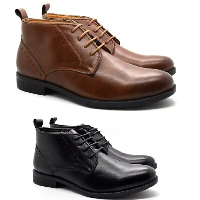 Mens Lace Up Desert Boots Faux Leather Dress Ankle Formal Smart Office Shoe Size • £19.99