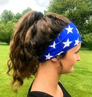 $7.50 • Buy ROYAL BLUE STARS Spandex Headband-Bolder Wider Stretch Hair Bands-Softball-Yoga