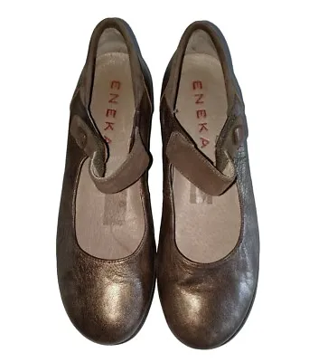 Eneka Spain Brown Copper Shimmer Leather Womens Mary Jane Shoes Sz 37EU 6.5-7 US • $29.98