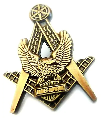 Masonic Eagle Square Compass Harley HOG Biker Antique Gold Lapel Pin • $12.99