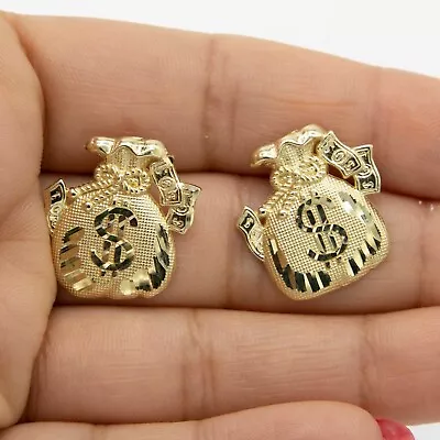 3/4  Diamond Cut Money Bag Stud Earrings Real Solid 10K Yellow Gold • $217.24