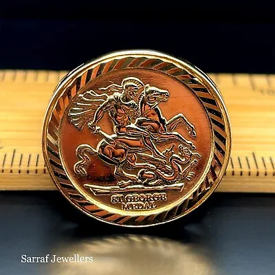 9ct YELLOW GOLD HALF St George SOVEREIGN-Size RING CLASSIC Coin Dragon Slayer • £299.90