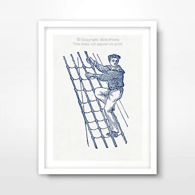 VINTAGE SAILOR ROPES SEASIDE NAUTICAL ART PRINT Poster Blue Decor Wall Picture • $30.82