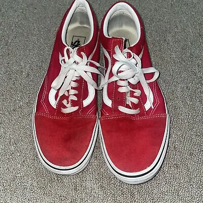 Vans Off The Wall Old Skool Red Canvas Skate Shoes Mens Size 10.5 Lace Up • $3.99