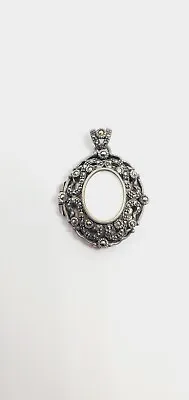 Vintage 925 Sterling Silver Marcasite & Mother Of Pearl Locket Pendant (64) • $22.50