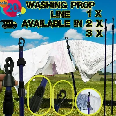 Extendable Prop Line Heavy Duty Clothes Washing Pole Outdoor Support Dryer 2.4 M • £26.49