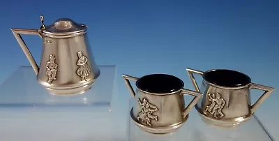 Mappin & Webb English Sterilng Silver Condiment Set 3pc Applied Figures (#2768) • $489