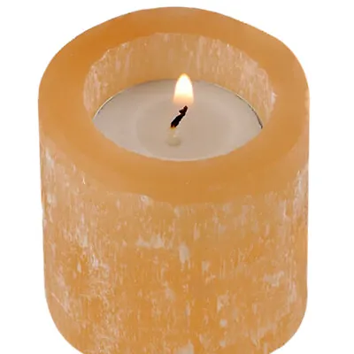 Peach Selenite Crystal Candle Holder Smooth Natural Stone Carved Tea Light Holde • $13.97