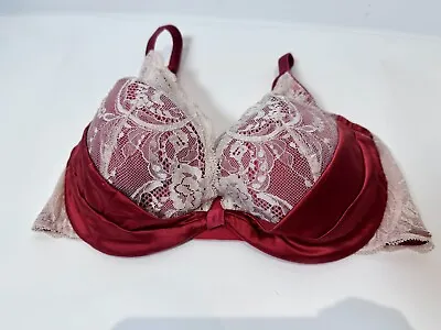 M&S Autograph Bra Underwired Padded Silk Blend Lace Detail Bra Size 32DD Red • £9
