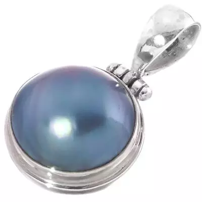 925 Sterling Silver South Sea Cultured Blue Mabe Pearl Sterling Pendant 1 1/8  • $26.95