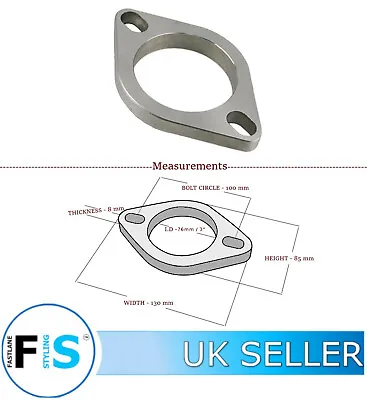 1x UNIVERSAL STAINLESS STEEL 2 BOLTS EXHAUST FLANGES 3 INCH / 76 MM FLANGE • £10.50
