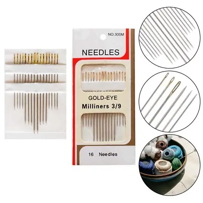 Large Eye Sewing Needles 16pcs Assorted Hand Needle Pack For Canvas And Cotton • £3.95