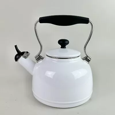 Vintage Chantal Enamel On Steel 2 Quarts White Whistling Tea Pot Kettle - Read • $16.15