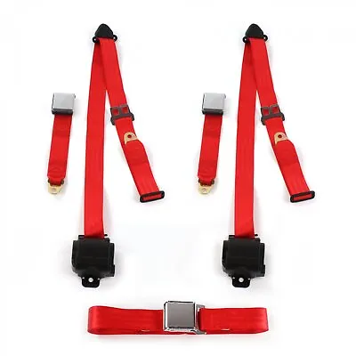VW Type 1 1958 - 1967 Airplane 3pt Red Retractable Bench Seat Belt Kit - 3 Belts • $219.95