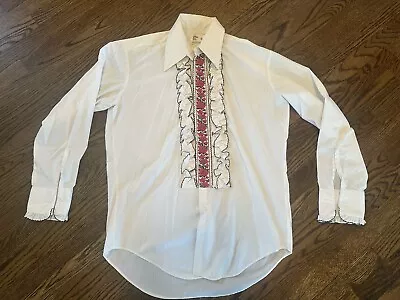 VTG 70s 80s After Six Tuxedo Shirt Men 16.5 X 34 White Ruffle Red Black EUC • $49.99