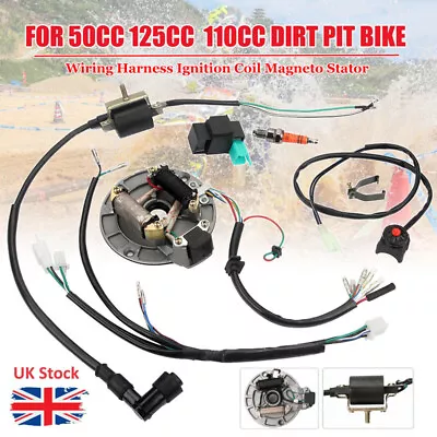 Wiring Harness Ignition Coil Magneto Stator For 50 70 125cc 110 Dirt Pit Bike • £20.39