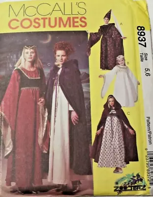 McCall's 8937 Girls Medieval Renaissance Dress & Cape Costume Sewing Pattern 5-6 • $8.75