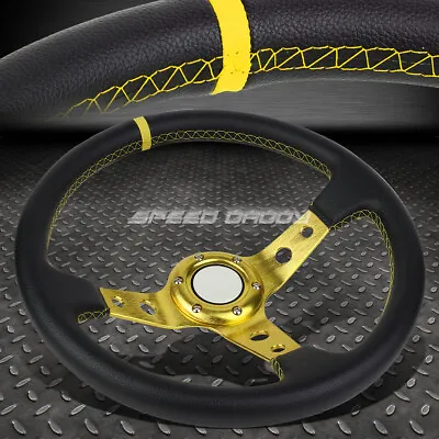 350mm 3  Deep Dish 6-bolt Gold Vinyl Leather Aluminum Racing Steering Wheel • $30.88