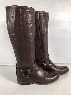 Frye Womens Brown Leather Back Zip Knee High Block Heel Riding Boots Size 8B • $44.99