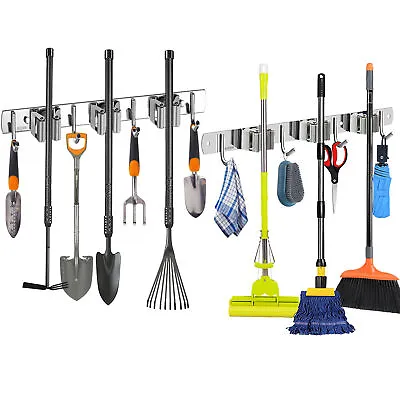 2x Stainless Steel Mop And Broom Holder Wall Mount Garden Tool Garage Organizer • $29.99