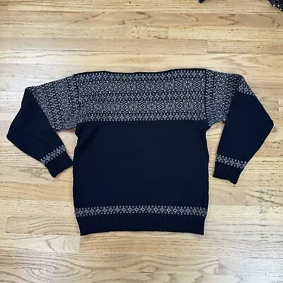 Vintage Demetre Virgin Wool Ski Sweater Black Mens Sz Large Boat Neck • $44