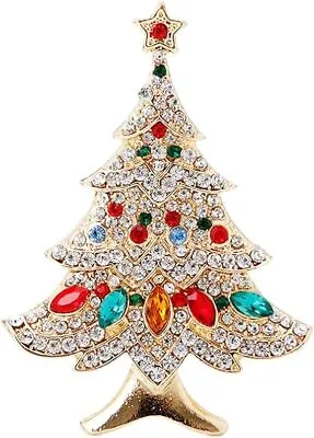 SCASTOE Vintage Colored Christmas Tree Rhinestone Brooch Pin Wedding Party Jewel • $11.79