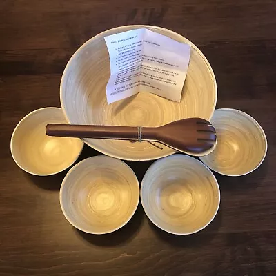 BAMBOO SALAD 7 Piece Salad Bowl Set By ORBIT HOME READ Preowned Unused • $19.99