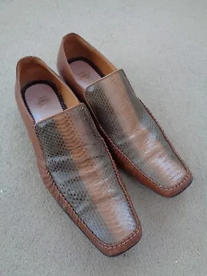 Urbane Luxury Collection Men's Brown Leather Shoes With Snakeskin Effect Front  • £35