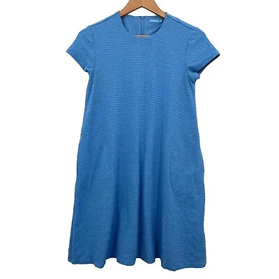 J. McLaughlin Cascade Blue Greek Key Swing Dress Womens XS Jacquard Short Sleeve • $78.84