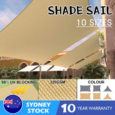 320GSM Sun Shade Sail Cloth Canopy Outdoor Awning Rectangle Square Sand 10 Size • $135.99