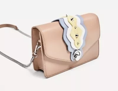 Zara TRF Light Pink Tan Crossbody Handbag Silver Chain Studded Purse Clutch • $30