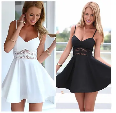 Women Sleeveless Lace Dress Bridesmaid Wedding Party Cocktail Mini Sling Dress • $11.62