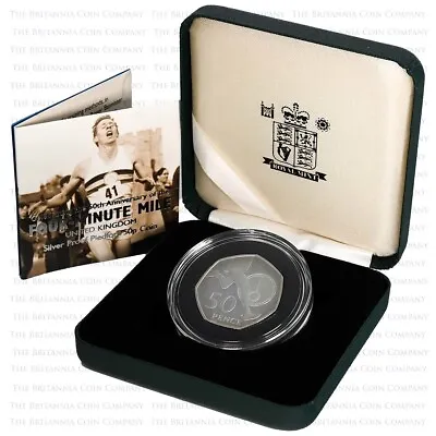 2004 Roger Bannister Four Minute Mile 50p Fifty Pence Piedfort Silver Proof Coin • £75