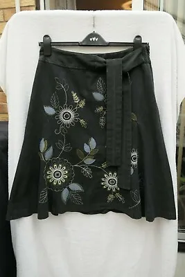 Next Black Embroidered Linen Mix Skirt - Size 12 • £5.50