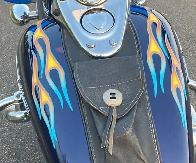 Motorcycle Flame Decals - Airbrushed Fire / Blue Pinstripe - 4pc Set - Tank • $17.95