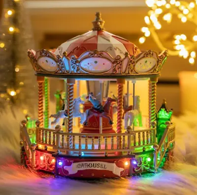 Christmas Musical LED Carousel Decoration Light Up Colour Changing Xmas Ornament • £37.99