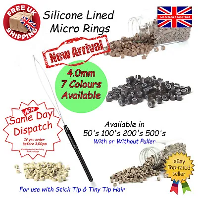 Micro Rings Silicone Lined 4.0mm For I Tip Stick Tip Hair Extensions  Free Post • £2.49