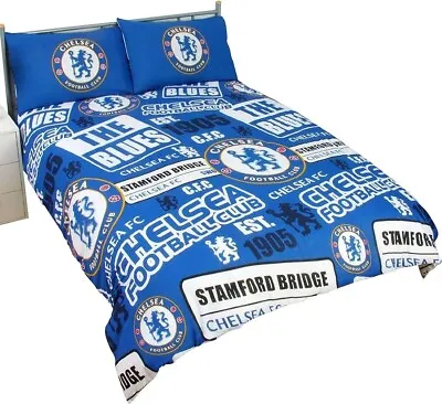 Chelsea FC Official Football Club Patch Double Duvet Cover Set Blue Pillowcase • £32.95