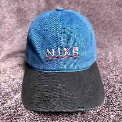 Vintage Nike Men's Cap Hat Fitted Size 7 1/2 Denim Blue Athletic Training 3190 • $29.99