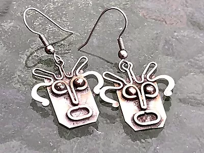 Vintage Abstract Katchina Tribal Dangle Earrings In Mexican Silver • $32