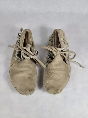 Vintage Moccasins Fringe Ankle Boots Tan Seude Shoes Women's Size 7.5 B • $17.50