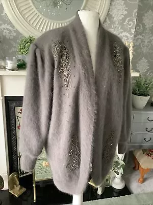 Vintage 1980s 80 % Angora Lined Cardigan /Jacket With Padded Shoulders S Large • £9.99