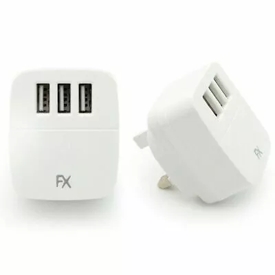 FX Powabud Mains 2 Port USB Or 3 Port USB Charger 2.1Amp/3.1Amp - White • £9.99