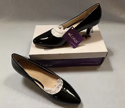 BNWT LOTUS Ladies Black Leather Patent High Heeled Comfort Shoes UK 6 EU 39 • £25