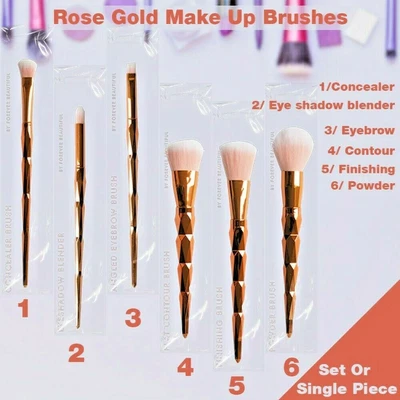 £2.35 • Buy New 6 PK/ Individual Pieces Make Up Soft Brushes Rose Gold Diamond Shaped Handle