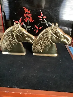 Vintage Brass Metal PERCHERON 2 Horse Head Bookends Set Virginia Metalcrafters • $24.99