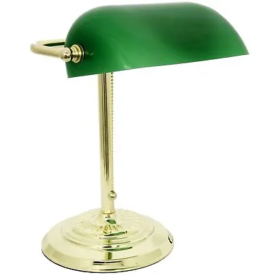 Traditional Bankers Desk Lamp With Green Glass Shade • $39.95
