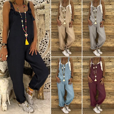 $19.95 • Buy ZANZEA 8-24 Women Cotton Jumpuit Playsuit Bib Pants Dungarees Wide Leg Overalls