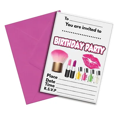 Make Up Pamper Glamour Party A5 Invitations & Envelopes Birthday Invites Kids • £7.99