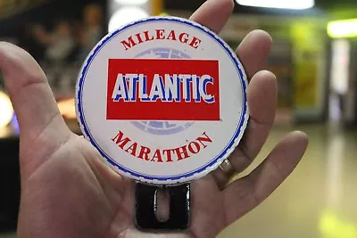 Rare Atlantic Mileage Marathon Gas Station 2pc Porcelain Metal Plate Topper Sign • $0.99